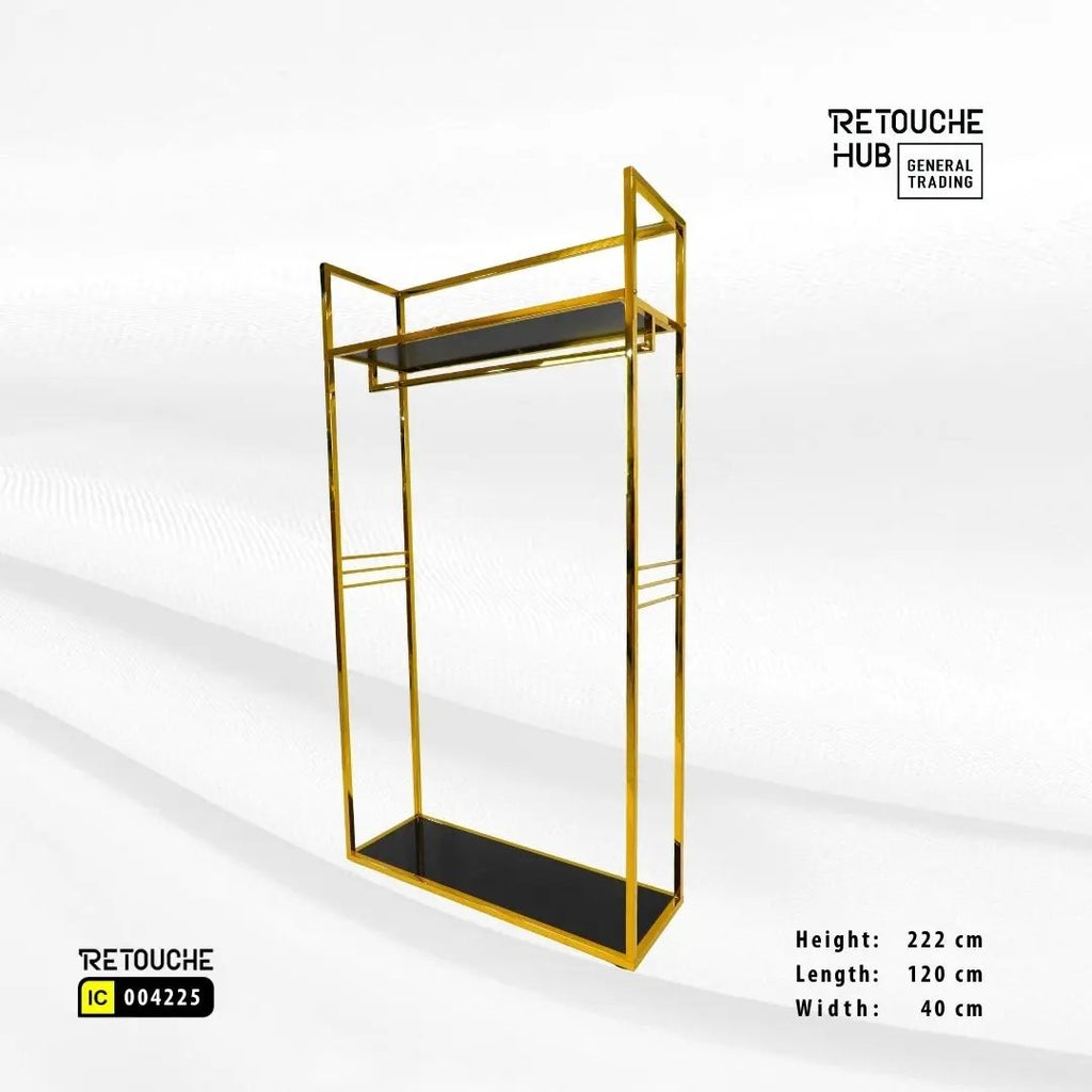Clothes Stand | Gold Metal with Black Shelf | Modern & Durable Retouche Hub General Trading L.L.C