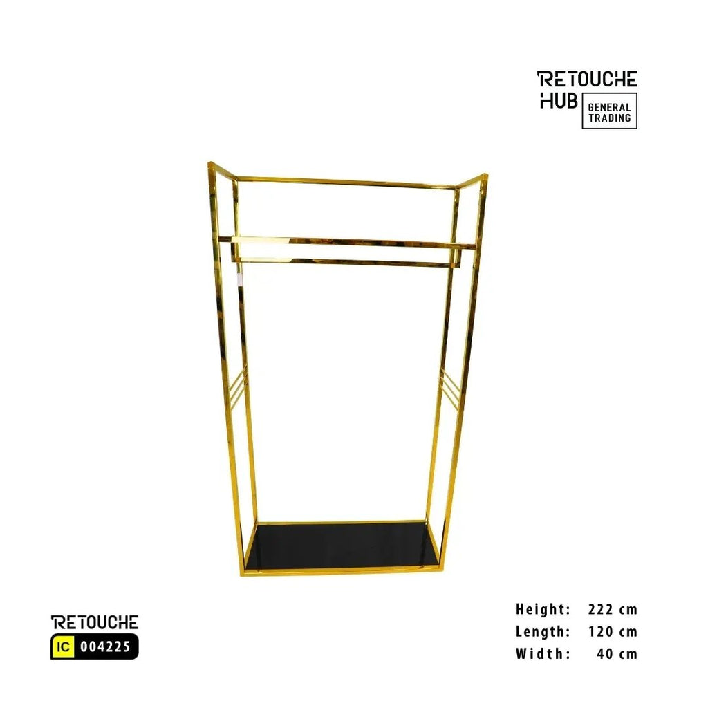 Clothes Stand | Gold Metal with Black Shelf | Modern & Durable Retouche Hub General Trading L.L.C