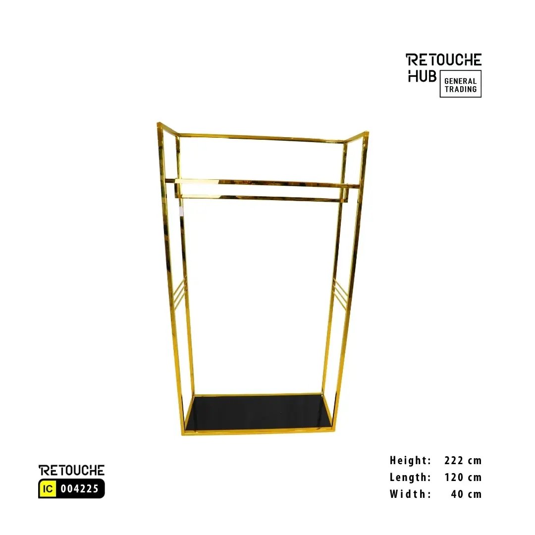 Clothes Stand | Gold Metal with Black Shelf | Modern & Durable Retouche Hub General Trading L.L.C
