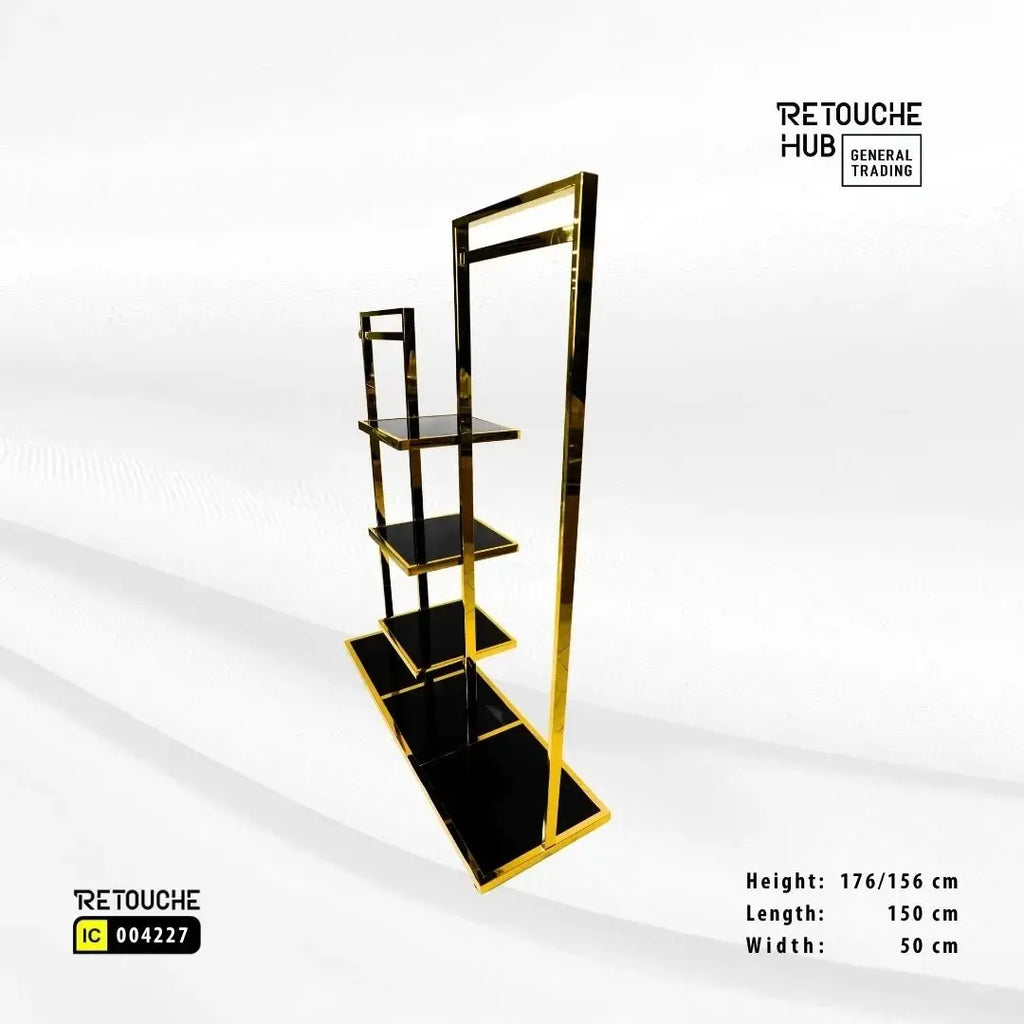 Clothes Stand | Gold Metal with  Black Shelf | Modern & Durable Retouche Hub General Trading L.L.C