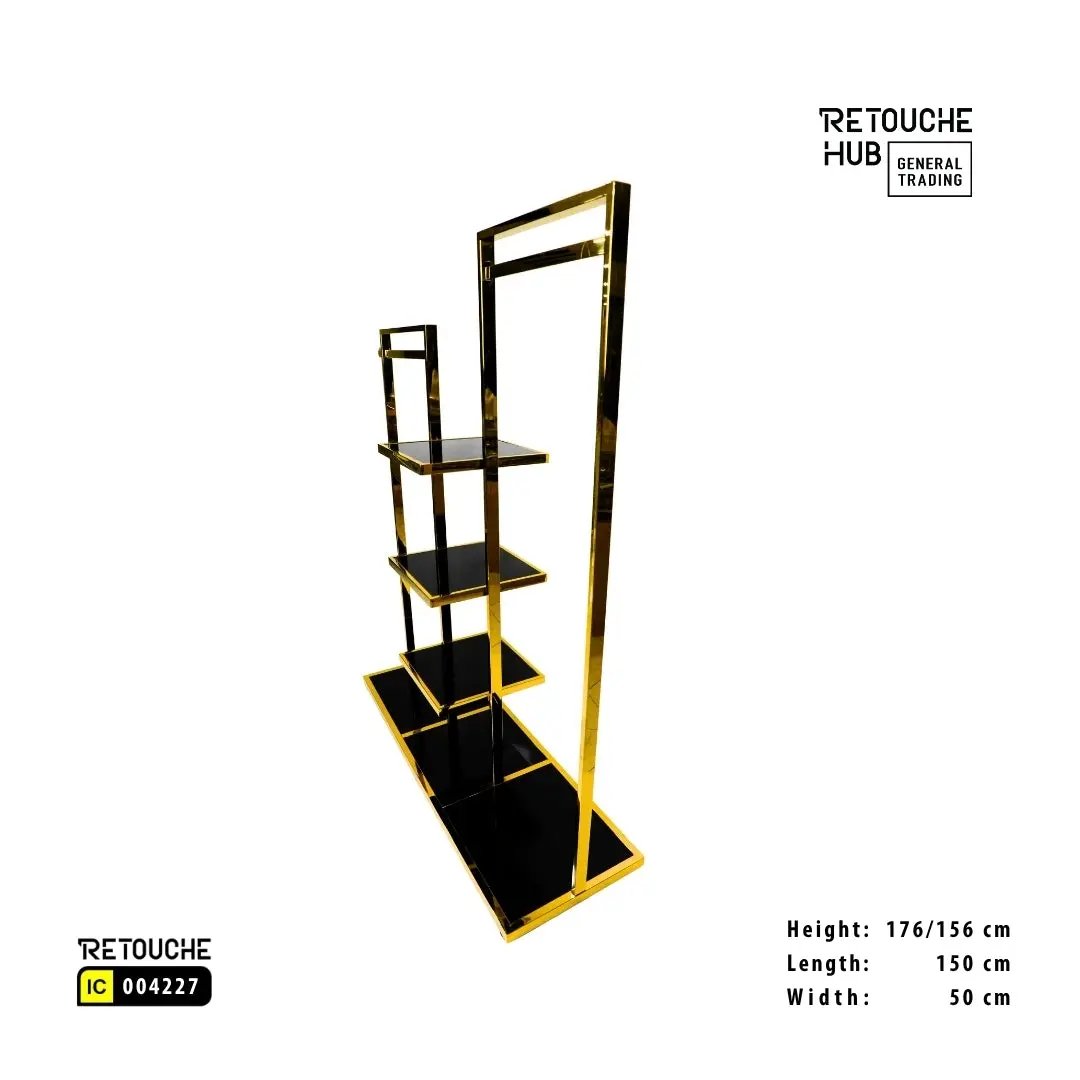 Clothes Stand | Gold Metal with  Black Shelf | Modern & Durable Retouche Hub General Trading L.L.C