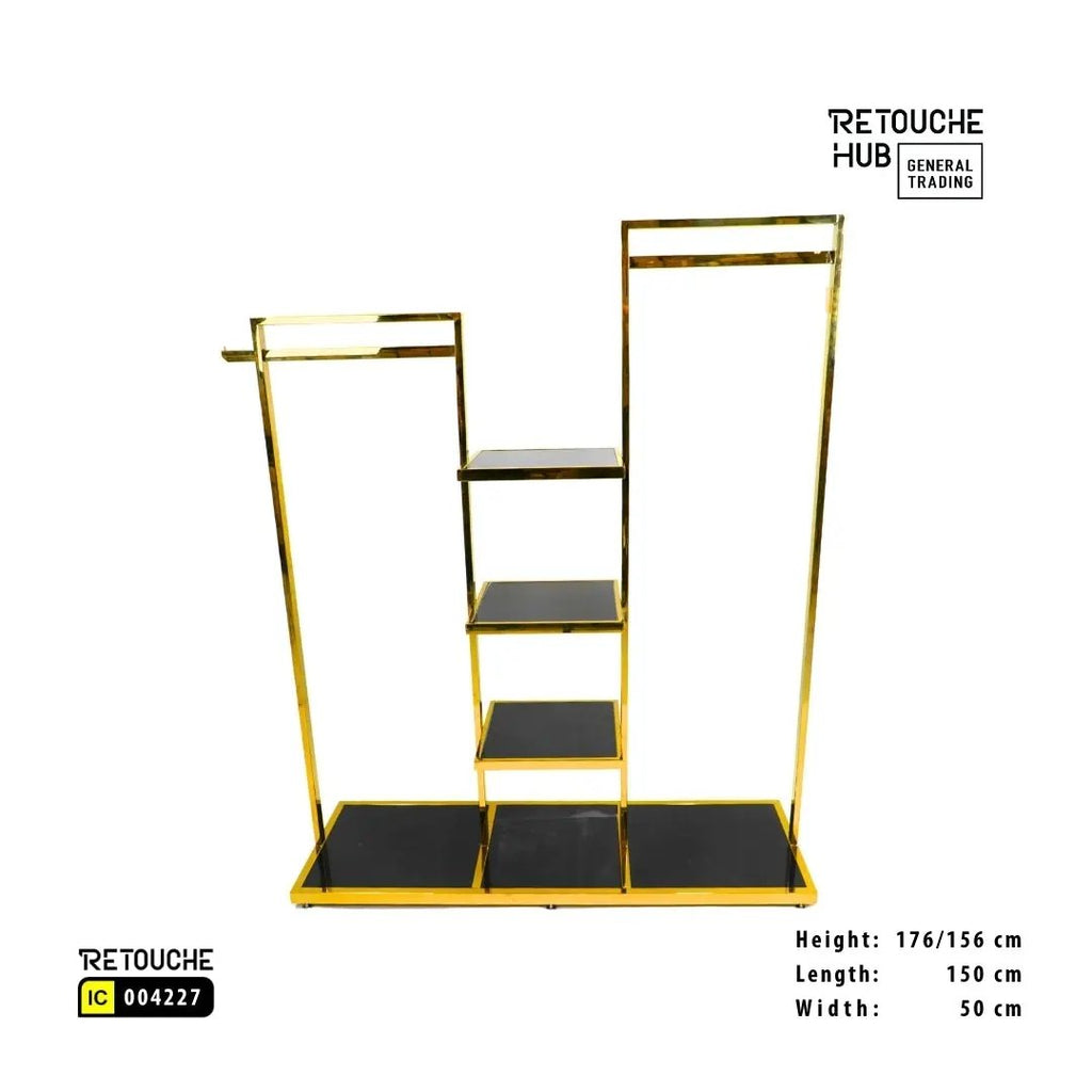 Clothes Stand | Gold Metal with  Black Shelf | Modern & Durable Retouche Hub General Trading L.L.C