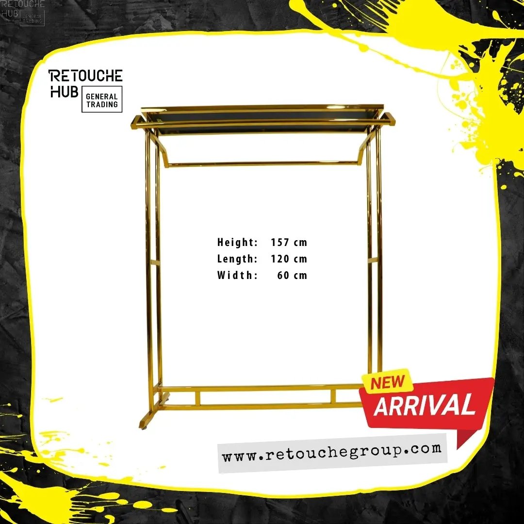 Clothes Stand | Gold Metal with Top Black Shelf | Modern & Durable Retouche Hub General Trading L.L.C
