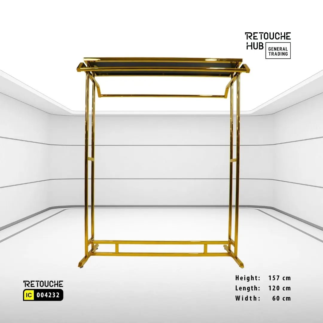 Clothes Stand | Gold Metal with Top Black Shelf | Modern & Durable Retouche Hub General Trading L.L.C