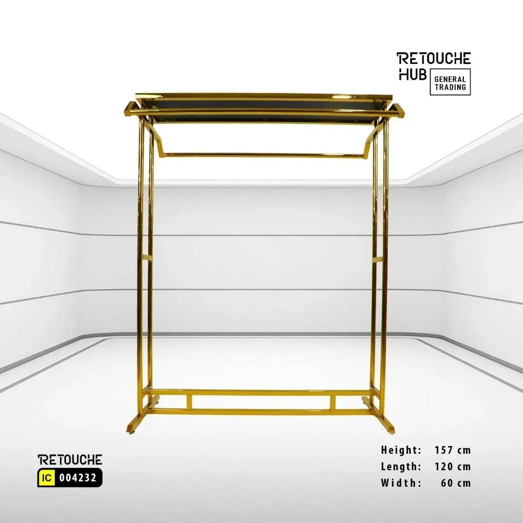 Clothes Stand | Gold Metal with Top Black Shelf | Modern & Durable Retouche Hub General Trading L.L.C