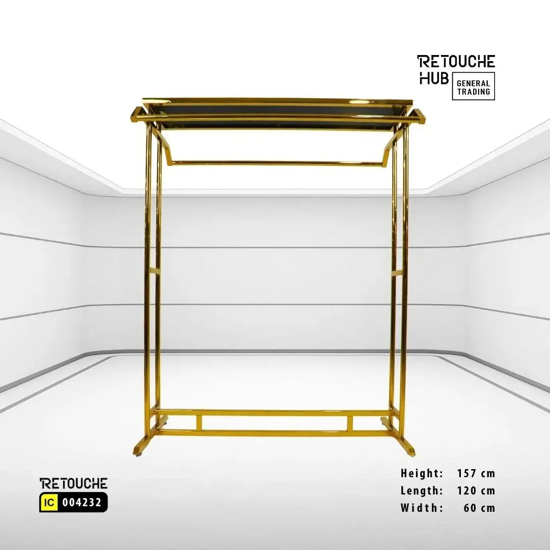 Clothes Stand | Gold Metal with Top Black Shelf | Modern & Durable Retouche Hub General Trading L.L.C