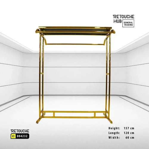 Clothes Stand | Gold Metal with Top Black Shelf | Modern & Durable Retouche Hub General Trading L.L.C