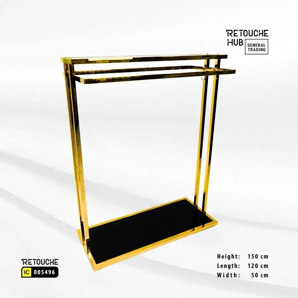 Clothes Stand | Gold Metal with Top Black Shelf | Modern & Durable Retouche Hub General Trading L.L.C