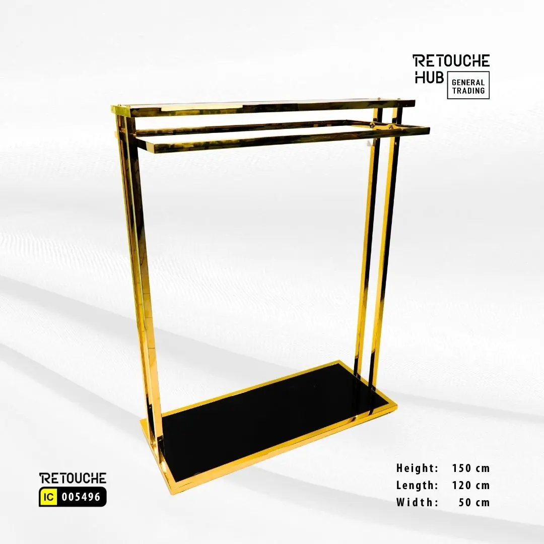 Clothes Stand | Gold Metal with Top Black Shelf | Modern & Durable Retouche Hub General Trading L.L.C