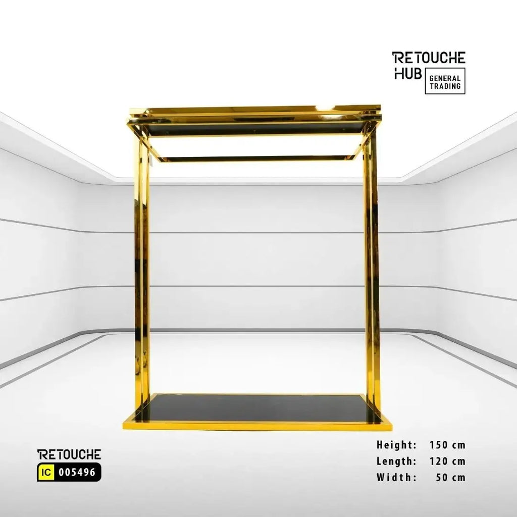 Clothes Stand | Gold Metal with Top Black Shelf | Modern & Durable Retouche Hub General Trading L.L.C