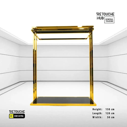 Clothes Stand | Gold Metal with Top Black Shelf | Modern & Durable Retouche Hub General Trading L.L.C