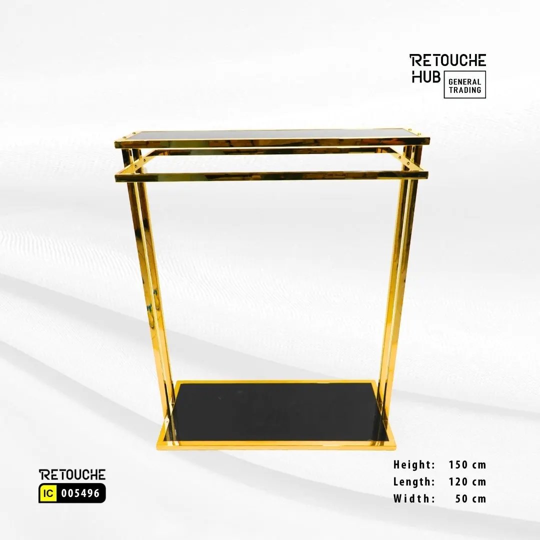 Clothes Stand | Gold Metal with Top Black Shelf | Modern & Durable Retouche Hub General Trading L.L.C
