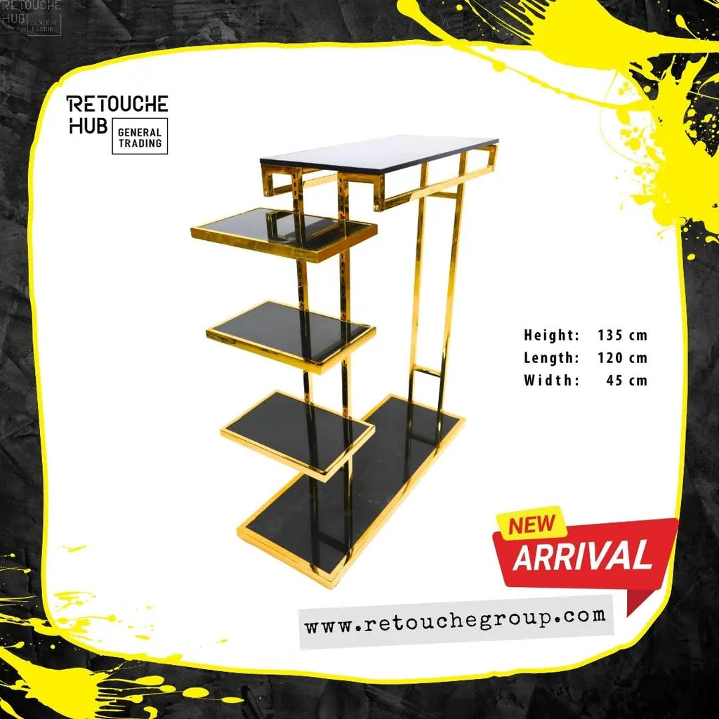 Clothes Stand | Gold Metal with Top Black Shelf | Modern & Durable Retouche Hub General Trading L.L.C