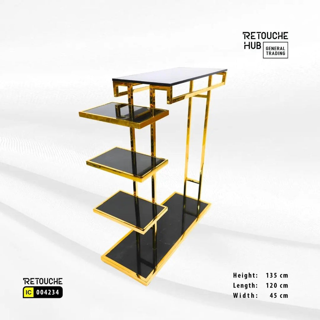 Clothes Stand | Gold Metal with Top Black Shelf | Modern & Durable Retouche Hub General Trading L.L.C
