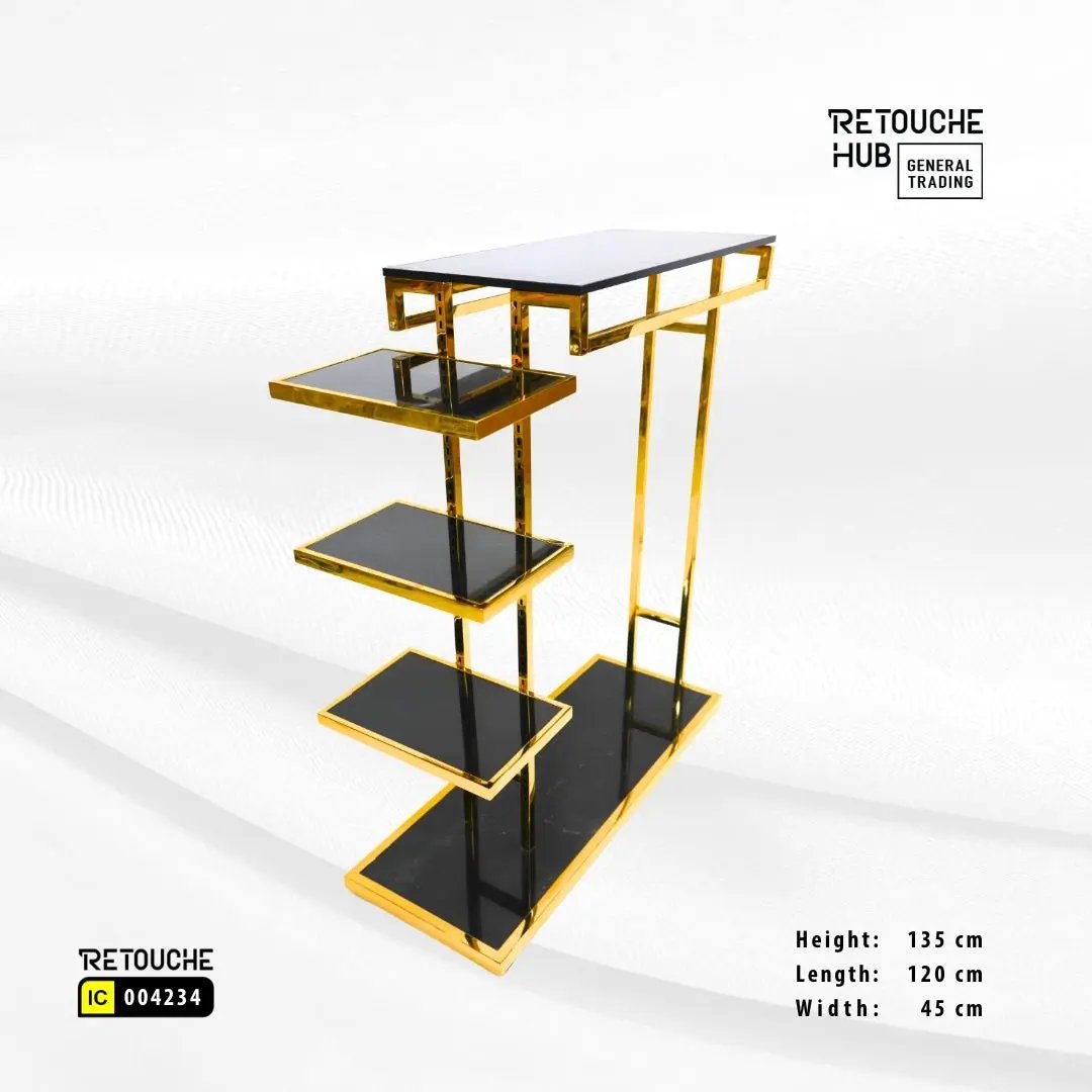 Clothes Stand | Gold Metal with Top Black Shelf | Modern & Durable Retouche Hub General Trading L.L.C