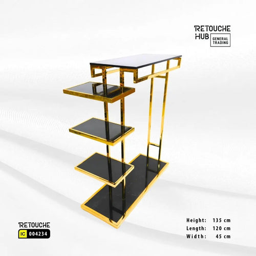 Clothes Stand | Gold Metal with Top Black Shelf | Modern & Durable Retouche Hub General Trading L.L.C