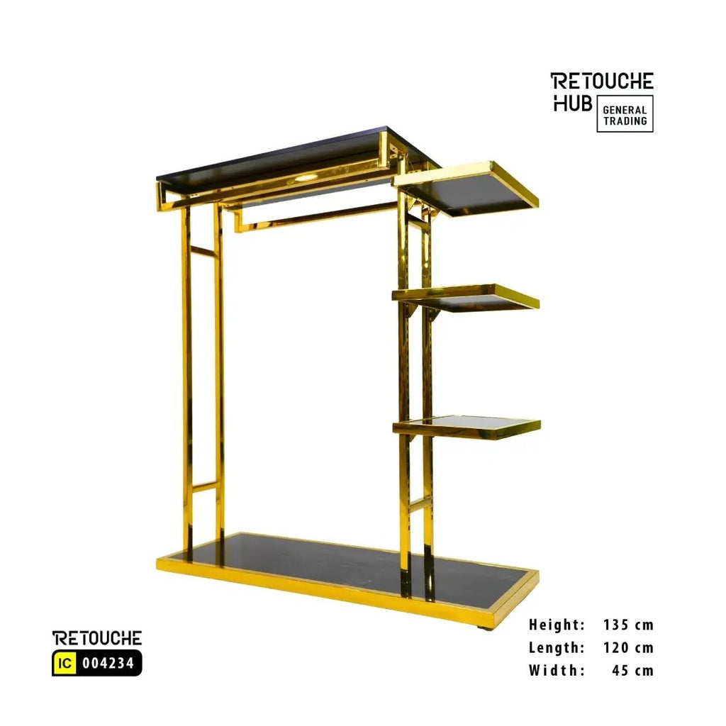 Clothes Stand | Gold Metal with Top Black Shelf | Modern & Durable Retouche Hub General Trading L.L.C