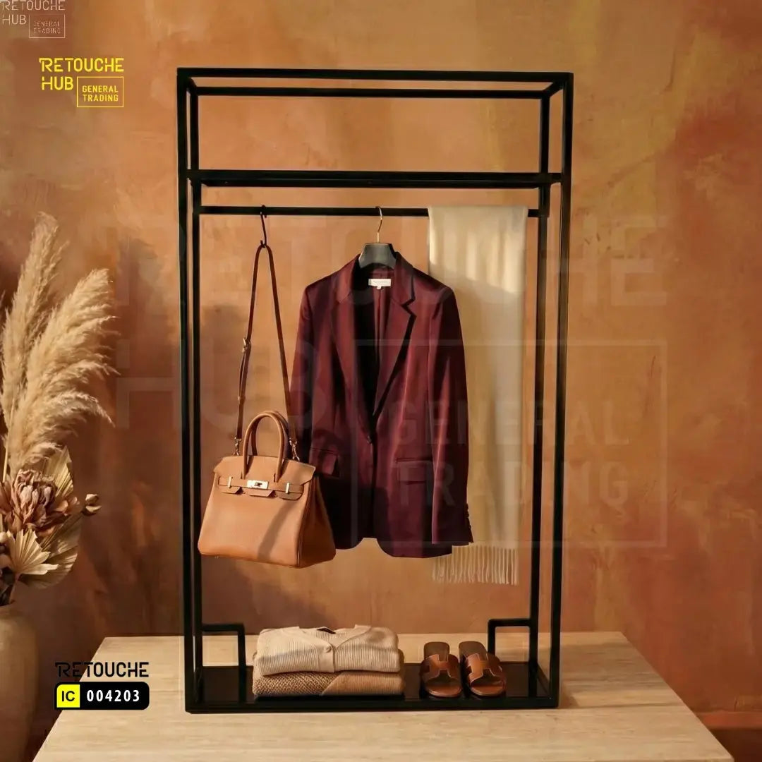 Clothes Stand | Metal with Black Shelf Retouche Hub General Trading L.L.C
