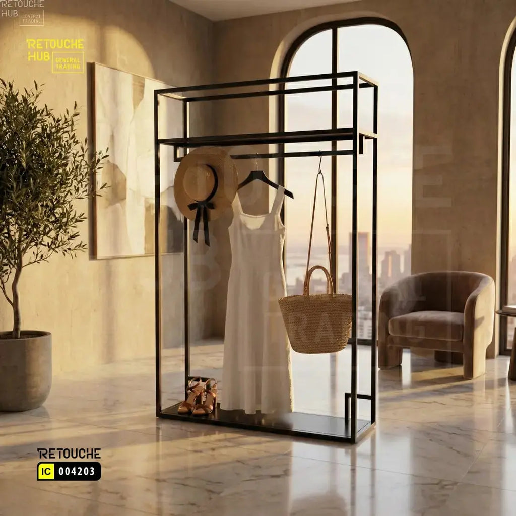 Clothes Stand | Metal with Black Shelf Retouche Hub General Trading L.L.C