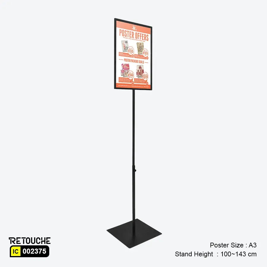 Display Poster Stand, Poster Size A3, Height-Adjustable, Metal, Black Color Clothes Hanging Stands