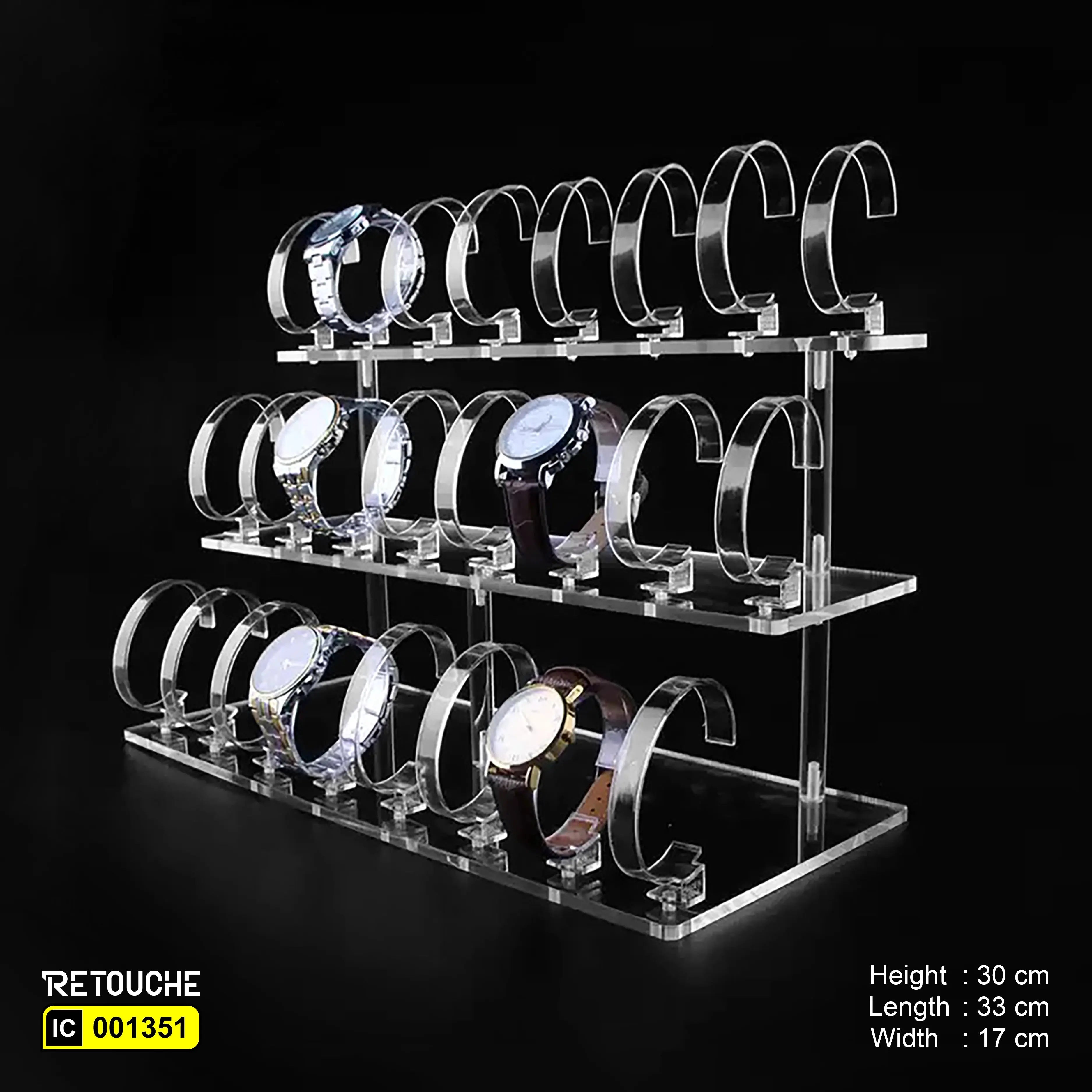 Display Stand for Hand Watch, Acrylic, 3-Tier, 24 Holders, Detachable Acrylic Products