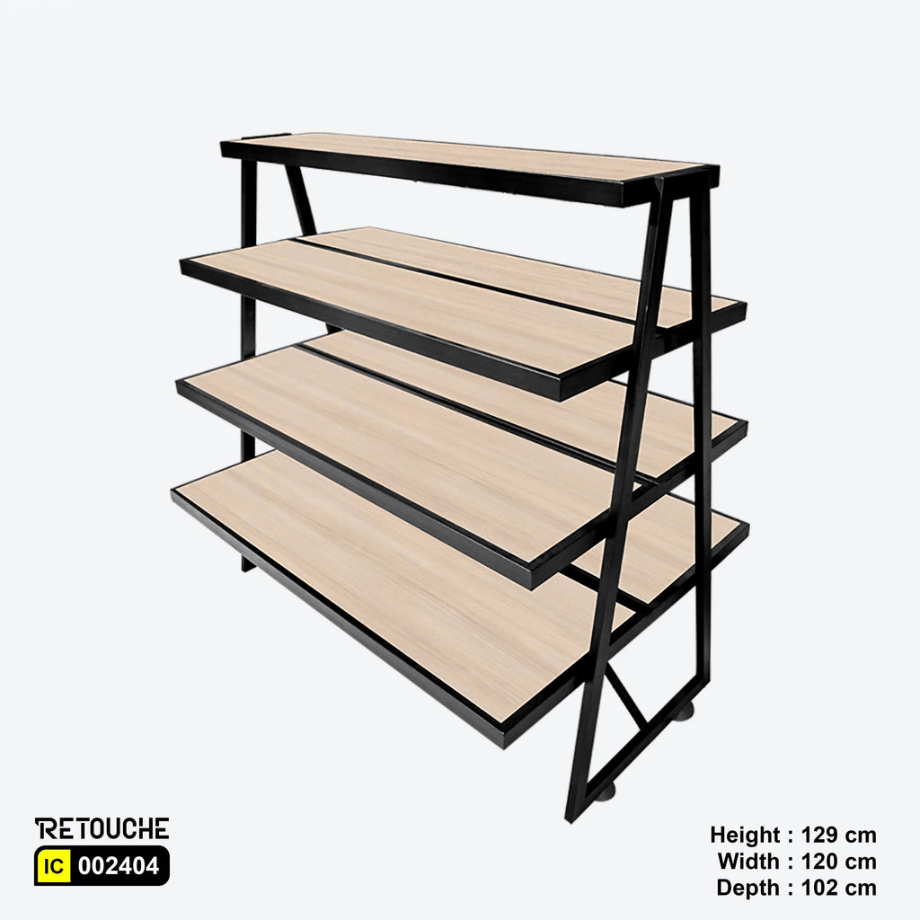 Display Stand, 4-Tier, Metal Frame with Wood Shelves Shelving Systems