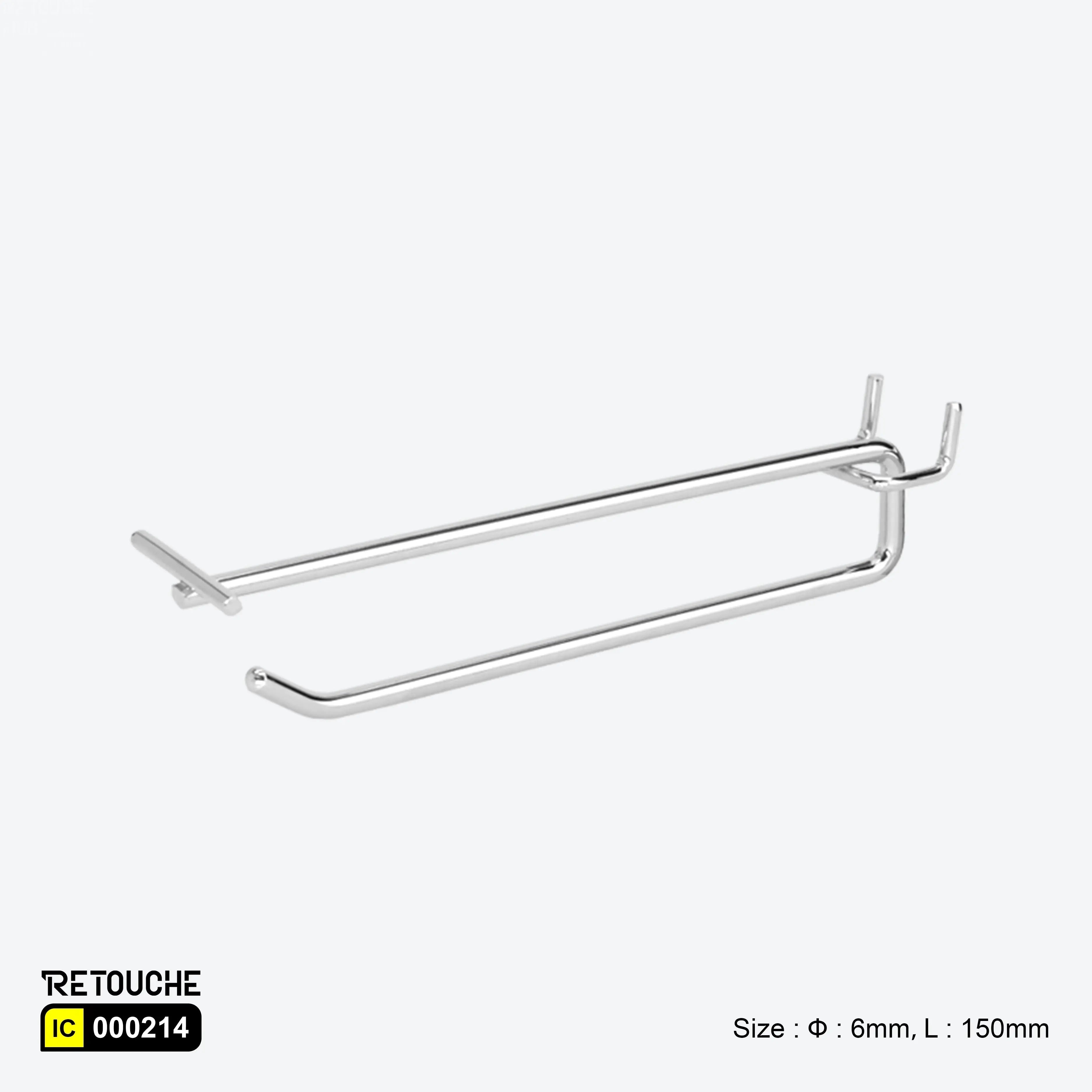 Double Prong Display Hook with label holder for Pegboard, Metal ,Chrome Peg Boards