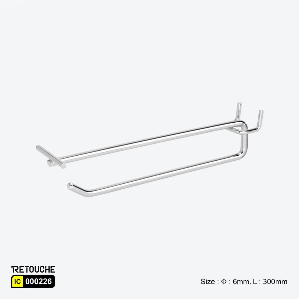 Double Prong Display Hook with label holder for Pegboard, Metal ,Chrome Peg Boards