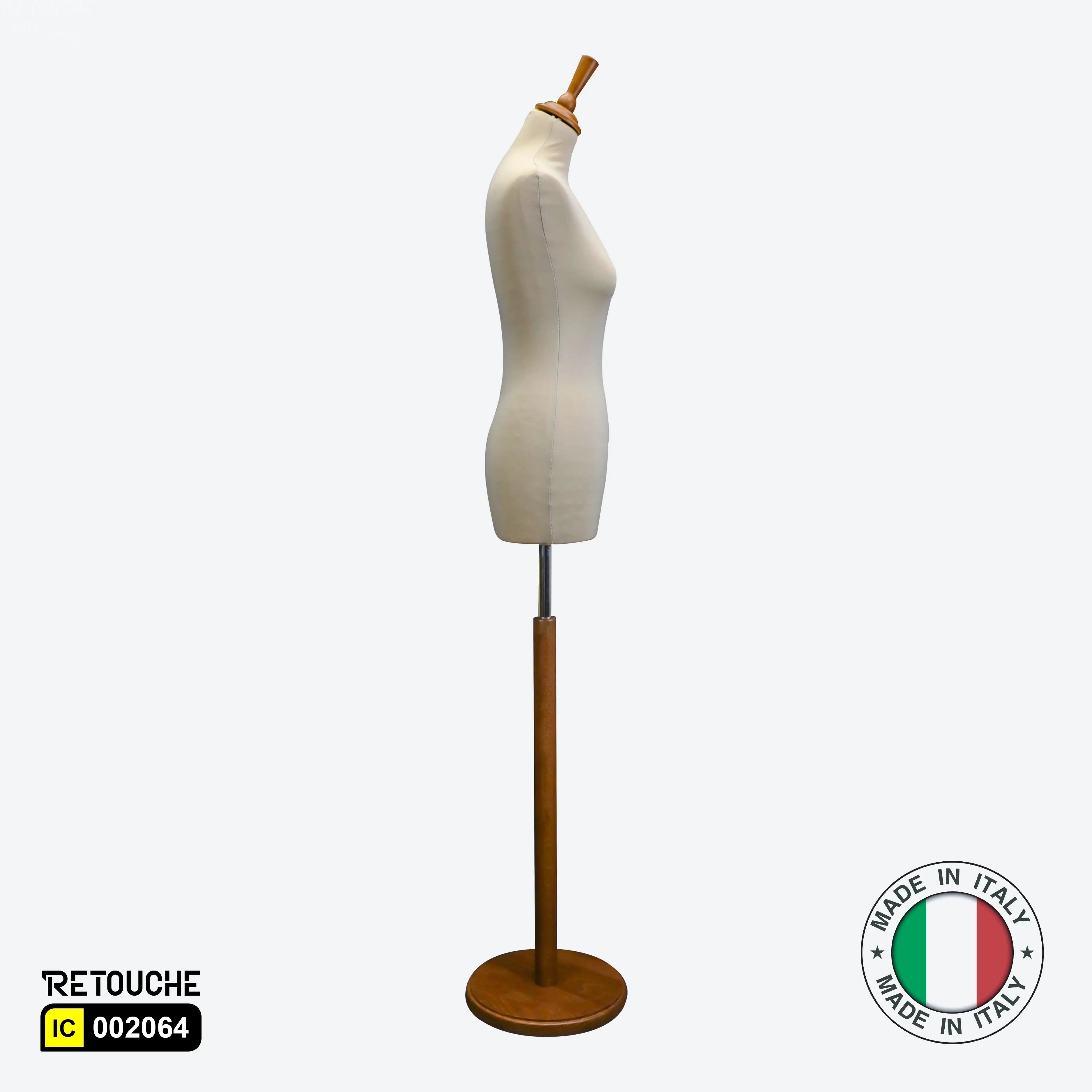 Female Mannequin Beige Bust, Italy Bust Foam, Walnut Round Base + cover Female Mannequin