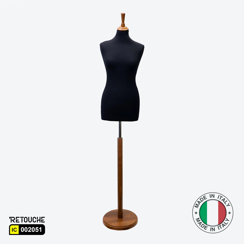 Female Mannequin Black Bust, Italy Bust Foam, Walnut Round Base + cover Female Mannequin