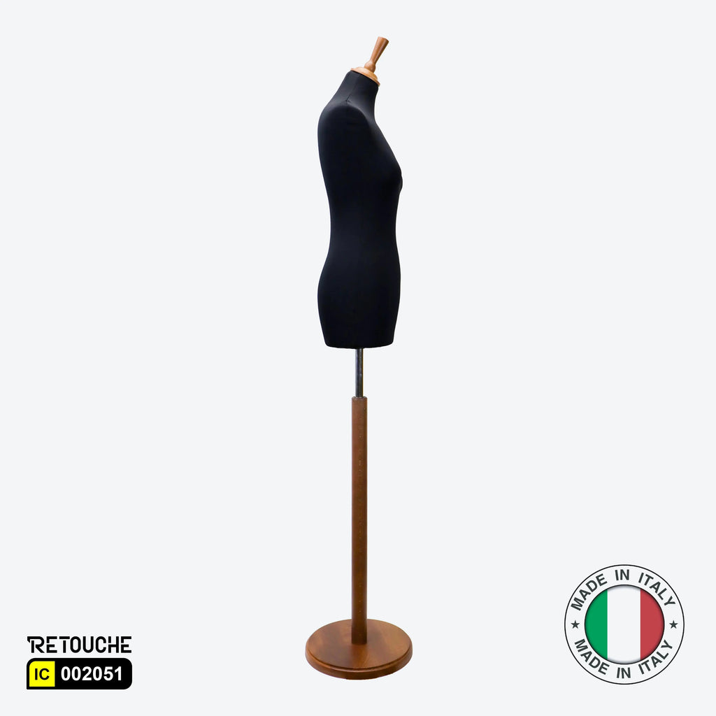 Female Mannequin Black Bust, Italy Bust Foam, Walnut Round Base + cover Female Mannequin