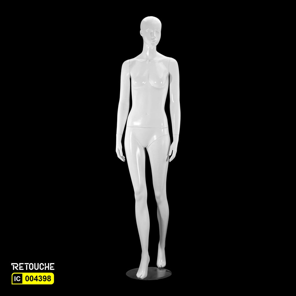 Female Mannequin, Abstract Face, Full Body, Glossy White Color Female Mannequin
