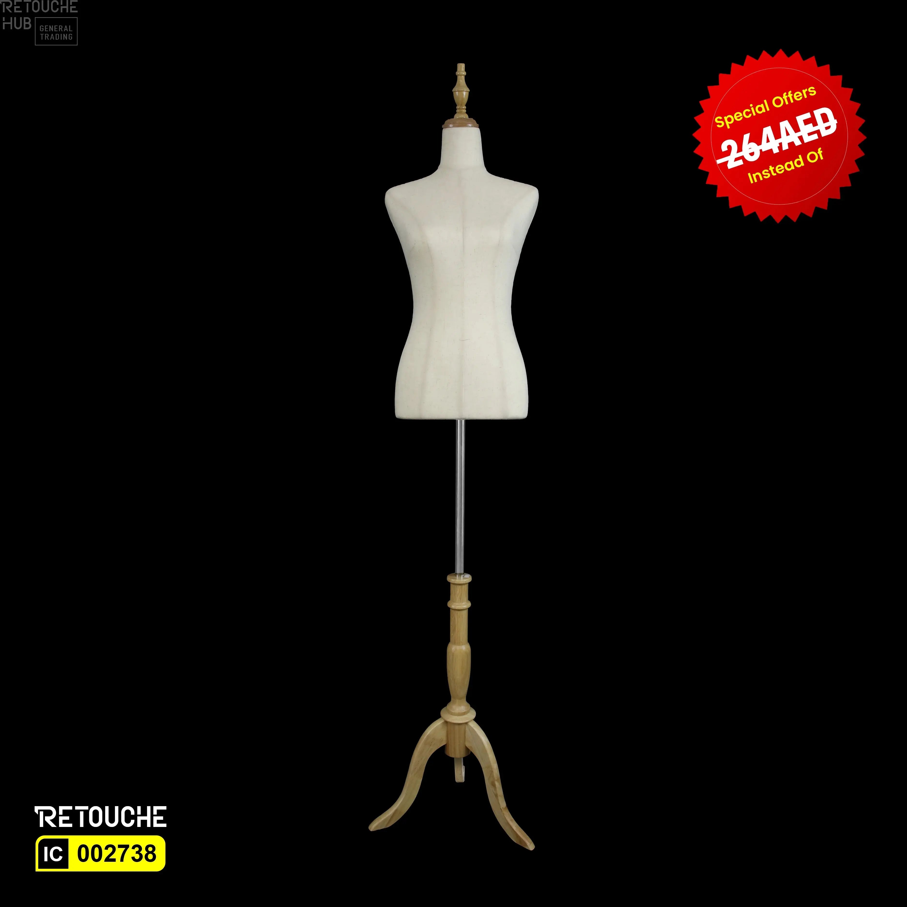 Female Mannequin, Bust, Half-Body on Tripod, Beige - Retouche Hub General Trading LLC®