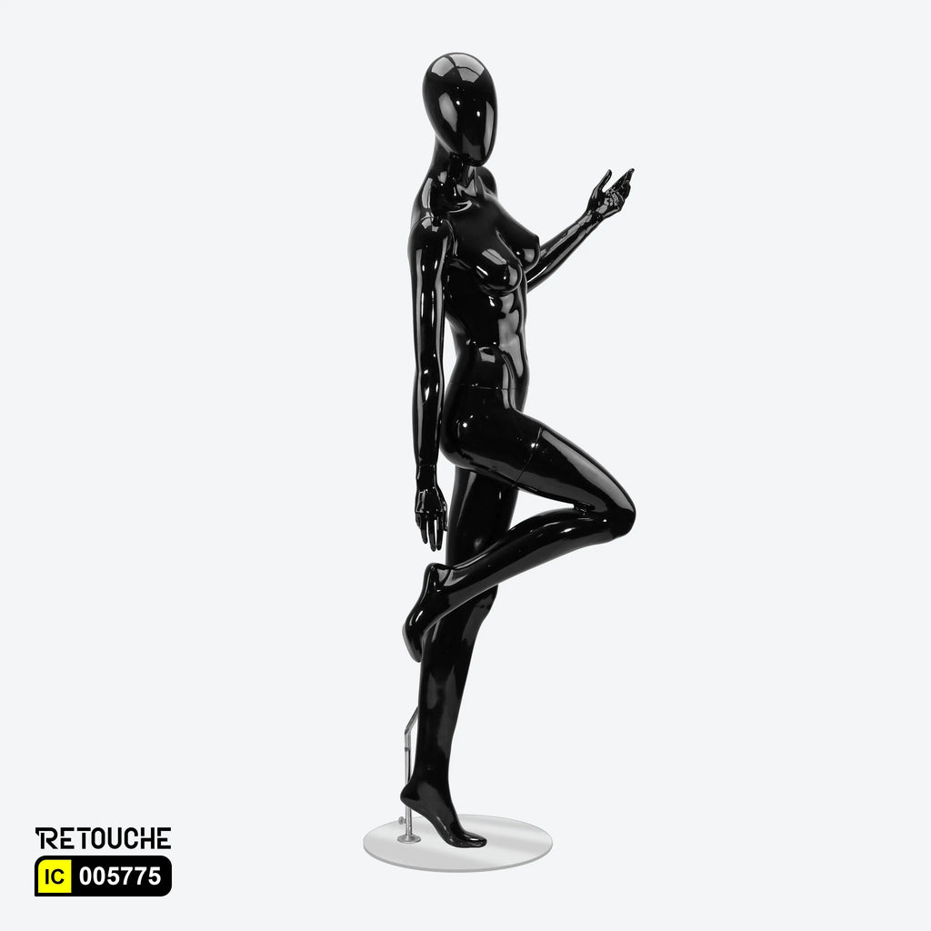 Female Mannequin, Egg Face, Full Body, Glossy Black Color Female Mannequin