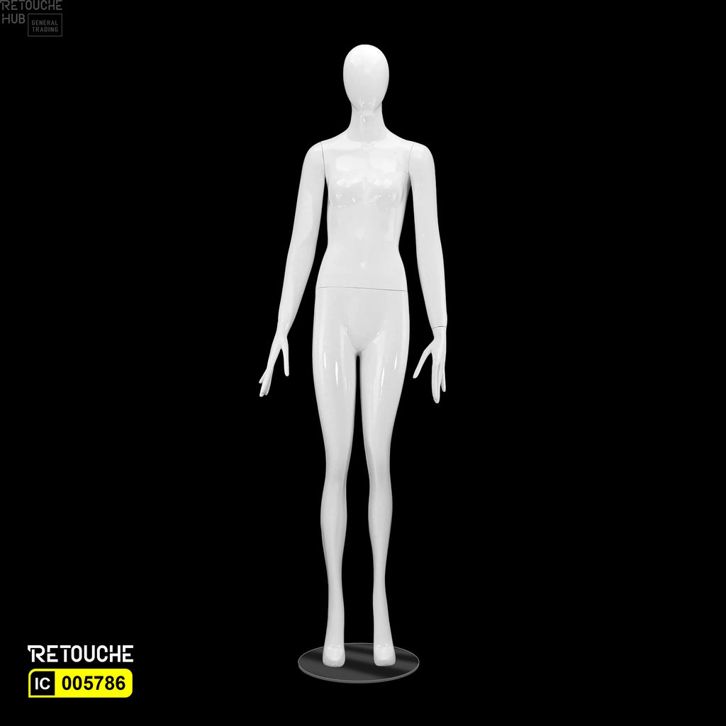 Female Mannequin, Egg Face, Full Body, Glossy White Color Female Mannequin