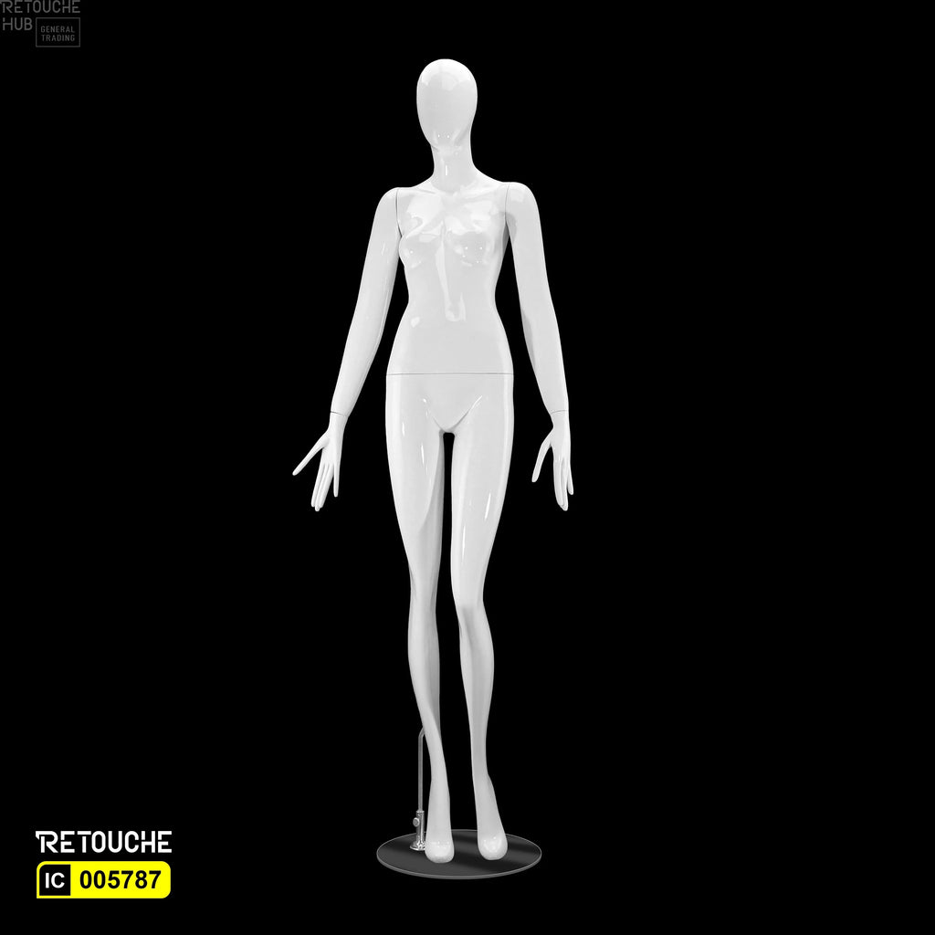 Female Mannequin, Egg Face, Full Body, Glossy White Color Female Mannequin