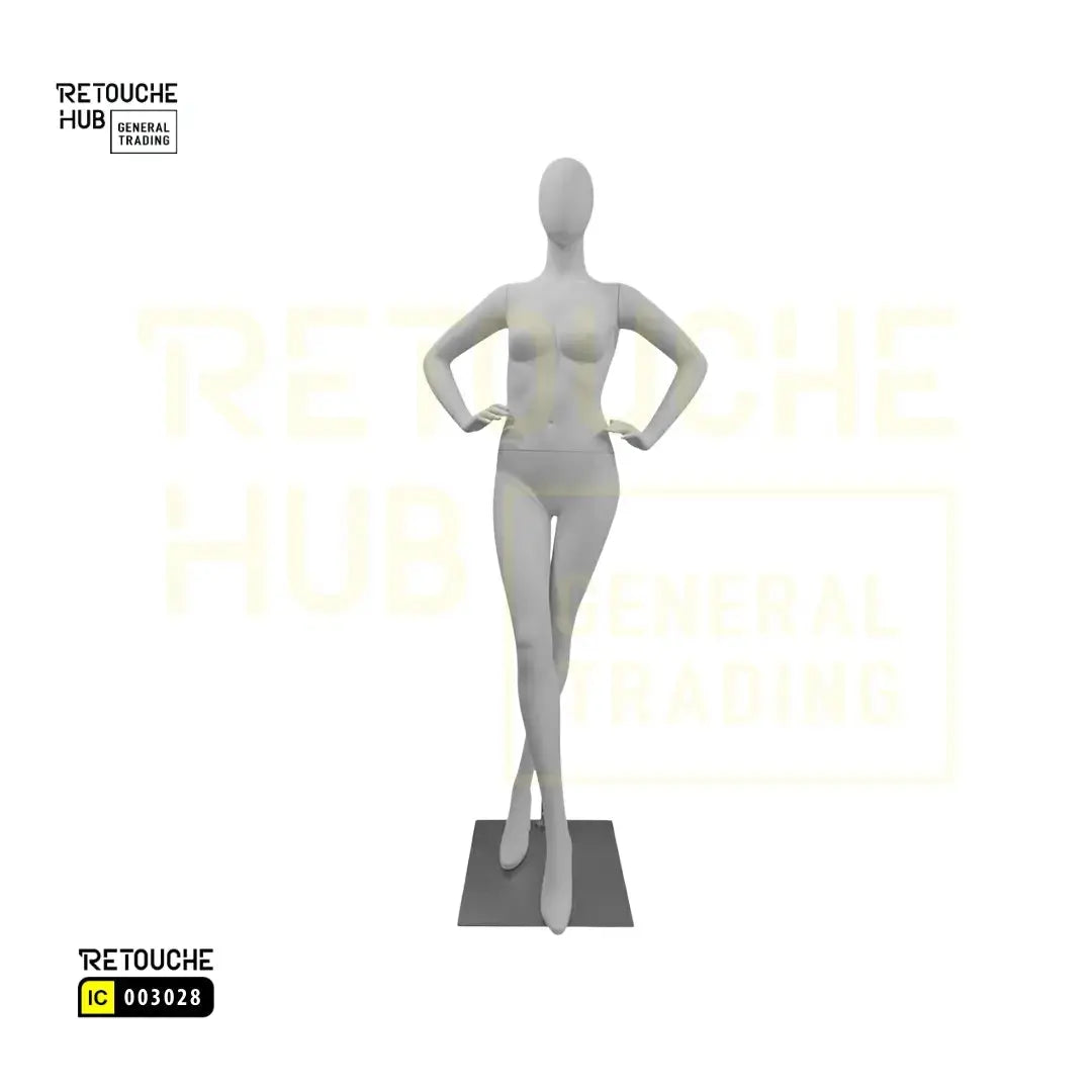 Fiberglass Female Mannequin | Egg Face | Crossed Legs Retouche Hub General Trading L.L.C