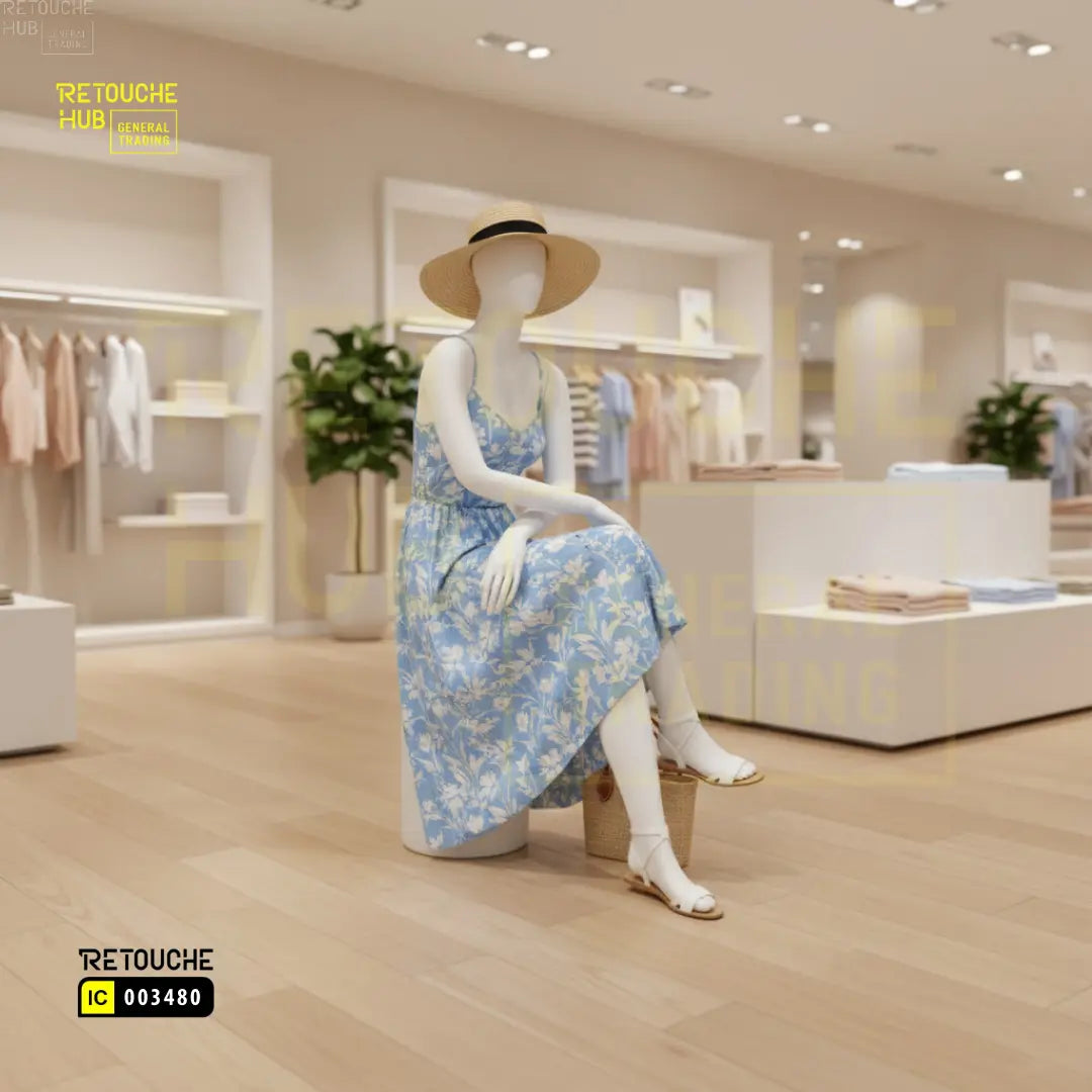 Fiberglass Female Seated Mannequin | Crossed-leg Pose | Egg Face Retouche Hub General Trading L.L.C