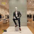 Fiberglass Male Mannequin | Seated Pose | Abstract Face | White Retouche Hub General Trading L.L.C