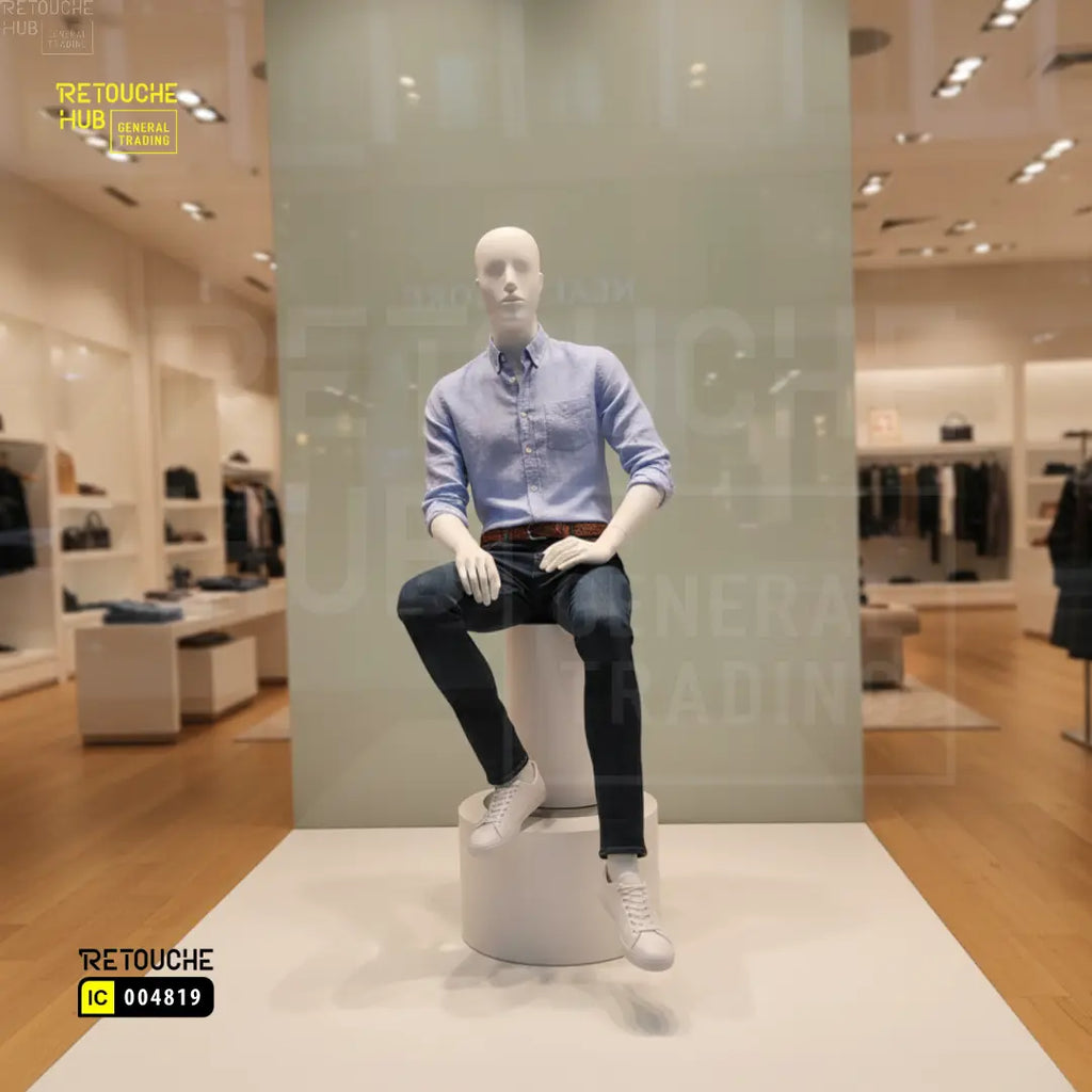 Fiberglass Male Mannequin | Seated Pose | Abstract Face | White Retouche Hub General Trading L.L.C