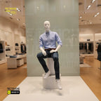 Fiberglass Male Mannequin | Seated Pose | Abstract Face | White Retouche Hub General Trading L.L.C