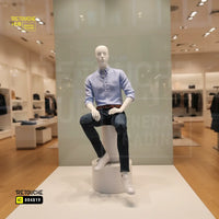 Fiberglass Male Mannequin | Seated Pose | Abstract Face | White Retouche Hub General Trading L.L.C
