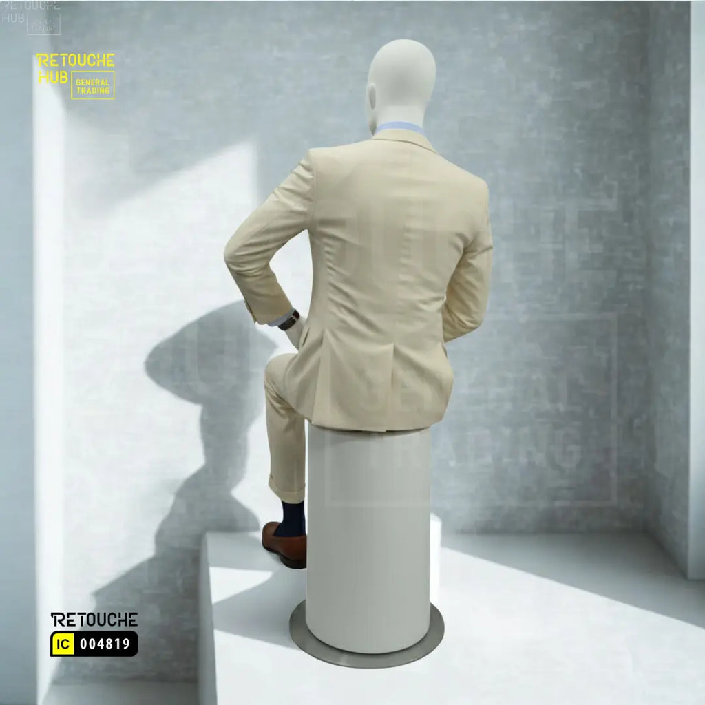 Fiberglass Male Mannequin | Seated Pose | Abstract Face | White Retouche Hub General Trading L.L.C