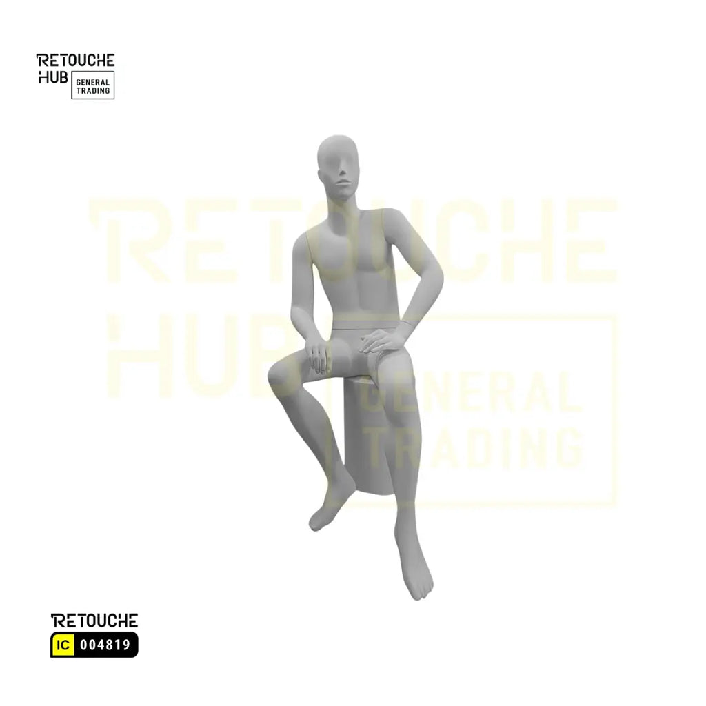 Fiberglass Male Mannequin | Seated Pose | Abstract Face | White Retouche Hub General Trading L.L.C