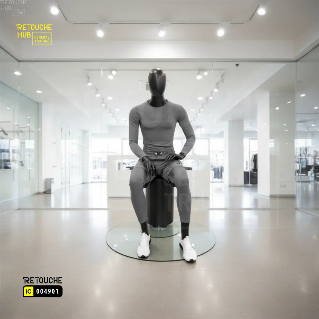 Fiberglass Male Mannequin | Seated Pose | Egg Face | Black Retouche Hub General Trading L.L.C