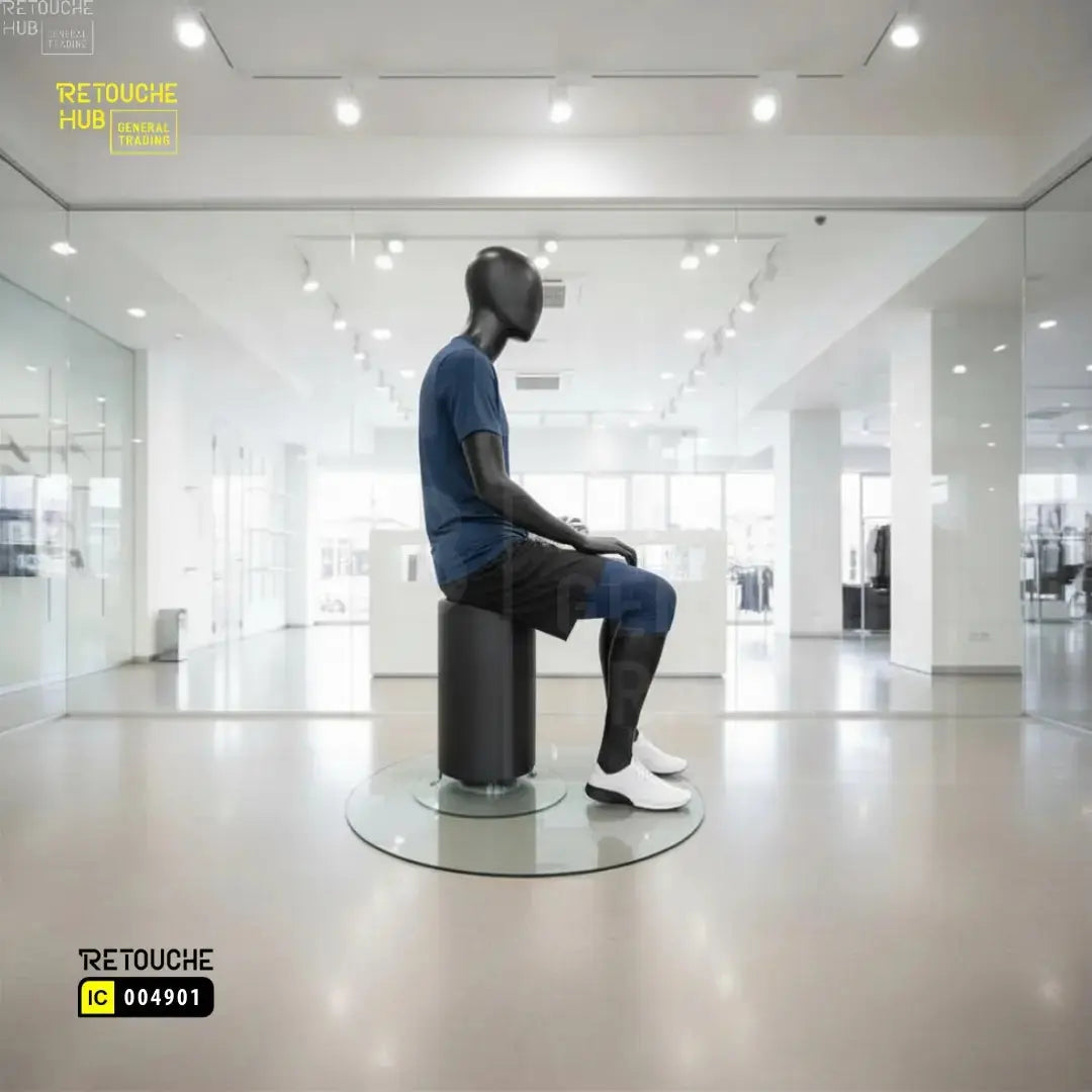 Fiberglass Male Mannequin | Seated Pose | Egg Face | Black Retouche Hub General Trading L.L.C