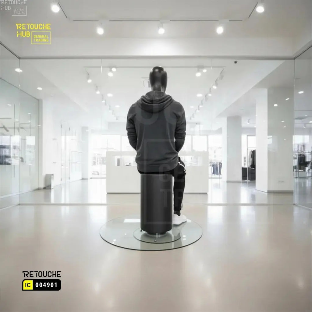 Fiberglass Male Mannequin | Seated Pose | Egg Face | Black Retouche Hub General Trading L.L.C
