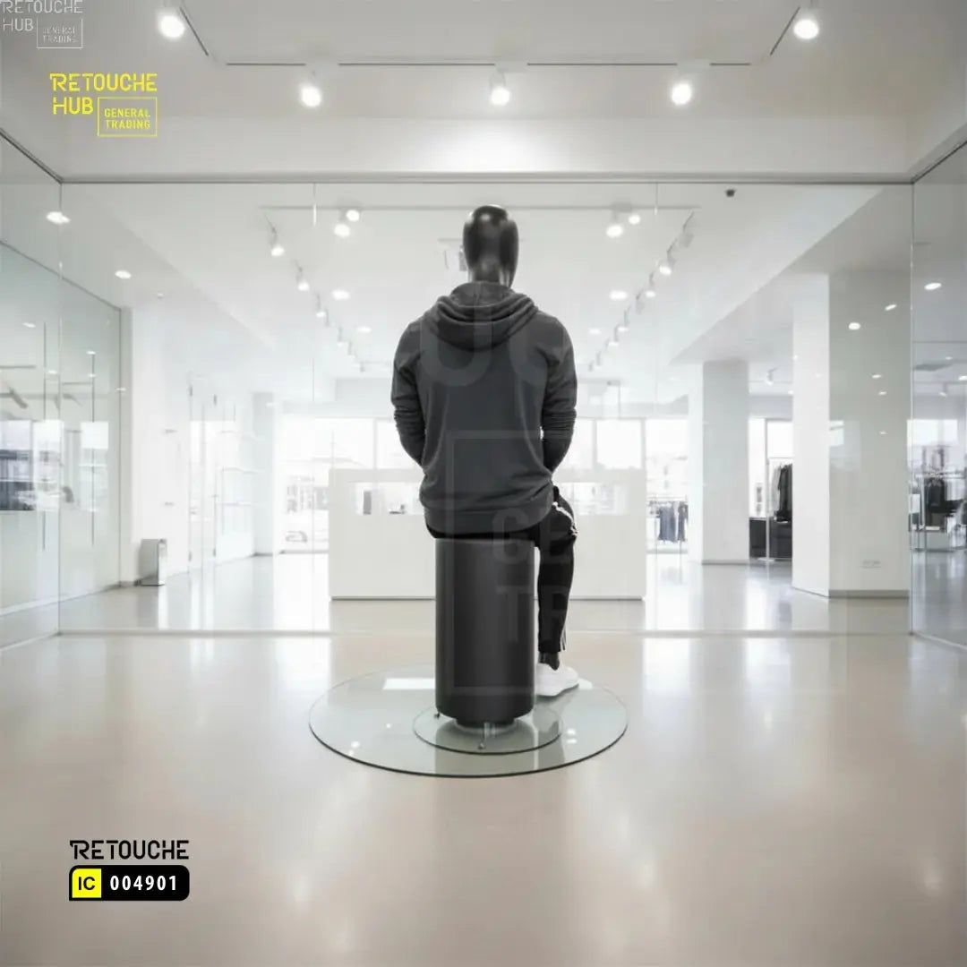 Fiberglass Male Mannequin | Seated Pose | Egg Face | Black Retouche Hub General Trading L.L.C