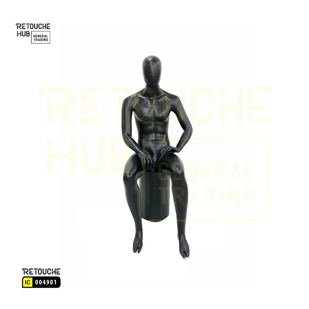 Fiberglass Male Mannequin | Seated Pose | Egg Face | Black Retouche Hub General Trading L.L.C