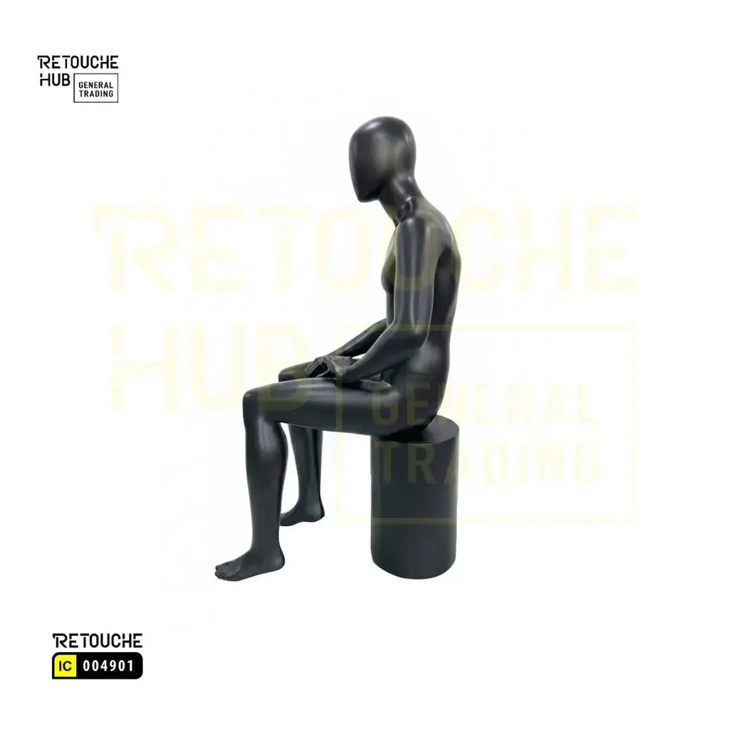 Fiberglass Male Mannequin | Seated Pose | Egg Face | Black Retouche Hub General Trading L.L.C